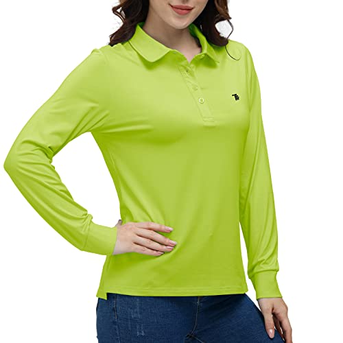 Mofiz Women's Cotton Golf Shirts Moisture Wicking Long Sleeve Polo Outdoor Sports Shirts Olive Green Small #TOP1