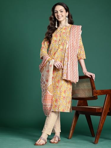 Image of INDO ERA Women Pure Cotton Kurta Set with Dupatta | Festive Suit Set, 11047