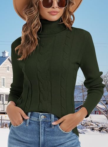 Image of ANFTFH Womens Turtleneck Sweater 2025 Ribbed Knit Top Pullover Sweaters