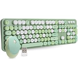 Plyisty Juego Combinado de Teclado y Mouse inalámbricos de 2.4Ghz, 104 Teclas Redondas, Colorido y Lindo Teclado de computadora Retro, Teclado Typerwriter para computadora portátil, etc.(Verde)