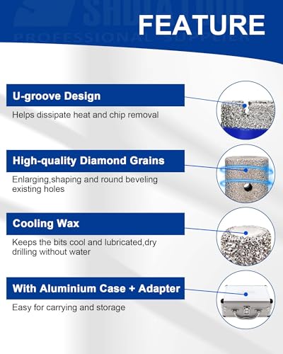 Image of SHDIATOOL Diamond Core Drilling Bits Set for Porcelain Hole Saw Cutter for Tile Marble Ceramic Granite Kit 5 /8-inch-11 8pieces