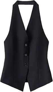 Chalecos cortos elegantes casuales sin mangas para mujer, de un solo botonadura, color liso
