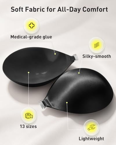 Image of Niidor Adhesive Bra Strapless Ultra Sticky Invisible Push up Silicone Bra Multiple Colors Sizes Reusable for Backless Dress