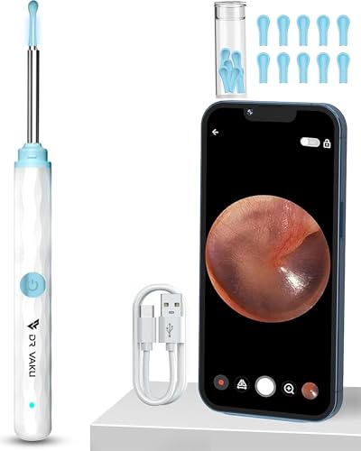 Image of Dr Vaku Earocam Ear Cleaner Earwax Removal Tool Kit with HD Camera Wifi Connection & 6 LED Lights Endoscope Tool for iOS & Android + 11 Silicone Tips Free (White)