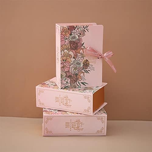 Crysdaralovebi 10pcs Creative Book Shape Flower Gift Box Packaging Chocolate Cookies Cake Kraft Paper Boxes Decor Wedding Party Baby Shower (Pink)
