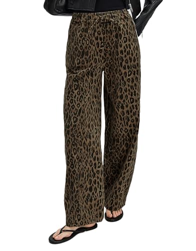 Kedera Women's Leopard Print Jeans Baggy Wide Leg Trousers Mid Rise Y2K Jeans Loose Elastic Waist Drawstring Pants