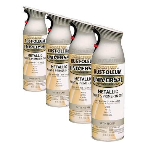 Image of Rust-Oleum 249130 Universal All Surface Metallic Spray Paint, 11 oz, Satin Nickel (Pack of 4)