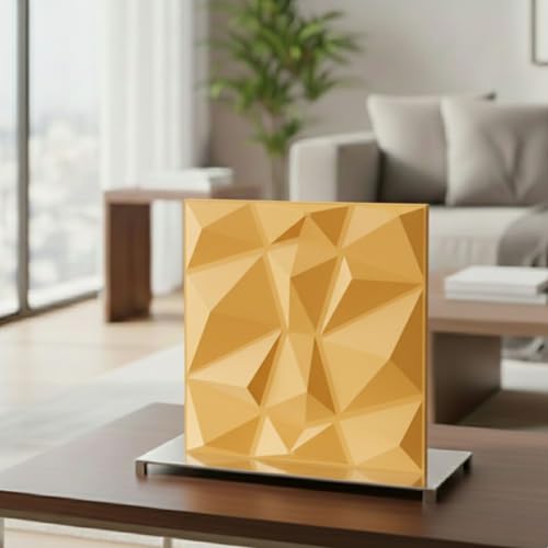 Image of Kayra Decor 3D Wall Panels Diamond Design - Yellow Color | 19.7 inch x 19.7 inch (Pack of 12) - Covers 107.60 Sq. Ft | Premium Home & Office Wall Decoration