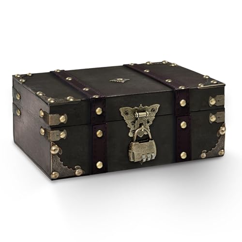 Feruchun Cofre del Tesoro,24 x17 x9.5cm Cofre Vintage Madera con Candado,Caja Tesoro Pirata,Cofre Tesoros para Almacenamiento y Decoración (COLOR1)