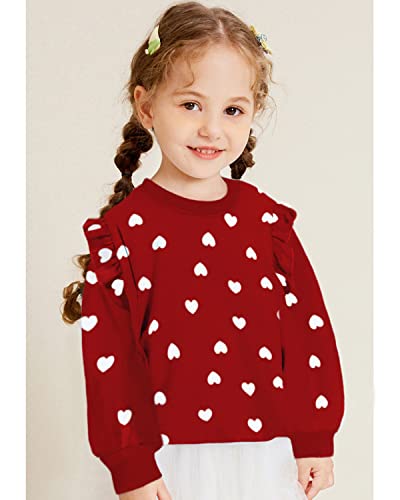 Ddsol Toddler Girls Valentines Sweatshirts Cotton Crewneck Heart Sweater Ruffle Long Sleeve Kids Girl Valentine's Day Clothes Red Winter Holiday Shirts Tops White Heart 5T #TOP3