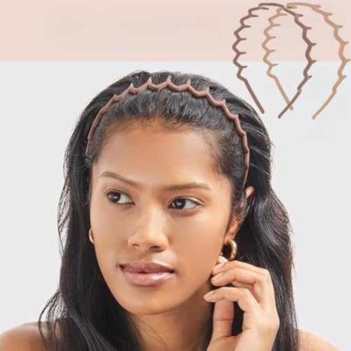 Women Headbands - Recycled Plastic Hair Band for Women Classic 90s Hairband Wavy Headband with Teeth - Hair Headbands - 2pcs Beige & Coffe
