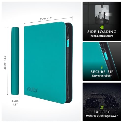 Image of Vault X 12 Pocket Zip Binder, 480 Cards, Exo-Tec Material, 20 Side-Loading Pages (Teal)