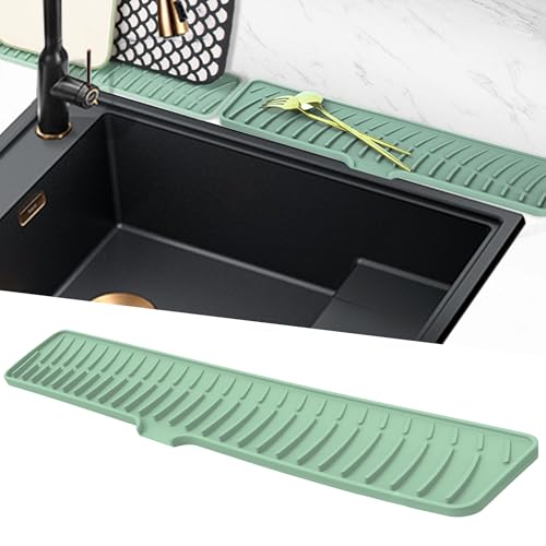 Volminex Silicone Faucet Mat for Sink, Narrow Kitchen Sink Splash Guard, Faucet Handle Drip Catcher Tray, Draining Mat for Sink Protector, Tap Drain Mats for Kitchen Bathroom Counter (Green, 60 cm)