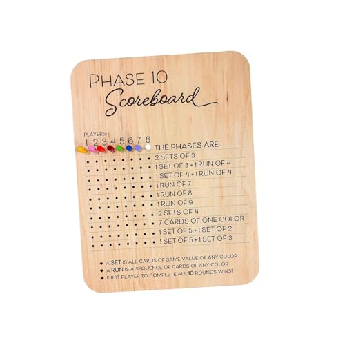 Phase Ten Scoring Board Accessory with 8 Pegs for Tabletop