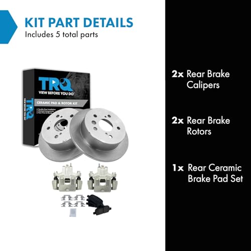 Image of TRQ Rear Brake Pad and Rotor Set Ceramic Solid Rotors Calipers