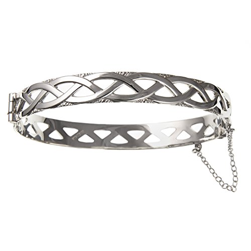 Image of Designer Inspirations Boutique 9MM Wide WOMENS Irish Celtic Knot Weave Hinged Bangle Bracelet with Safety Chain - 925 Sterling Silver - Irish Jewellery
