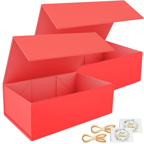 2 caixas de presente, 24 x 15 x 7,6 cm, caixas de presente para apresentações com fecho magnético de pálpebra, dobrável, para caixa de proposal de namorado, casamento, Natal, Halloween, aniversário