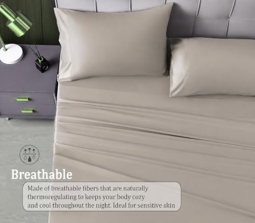 Image of RD TREND Microfiber Satin Weave Fitted Bedsheet King Size 78x72x10 Inch, Elastic Bedsheets for King Size Bed with 2 Pillow Covers-18x28 Inch (Silver)