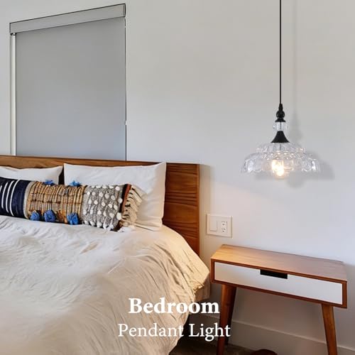 MKonpeny Farmhouse Pendant Light, Black Pendant Light Kitchen Island, Adjustable Pendant Light Fixture with Glass Shade, Pendant Lamp for Dinnng Room, Living Room, Bedroom, Hallway - image 4