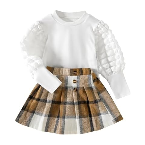 DONWEN Toddler Girl Clothes 4t 5t Fall Winter Clothes Long Sleeve Cotton Shirt Button Skirts 2pcs Toddler Girls Clothes Cover