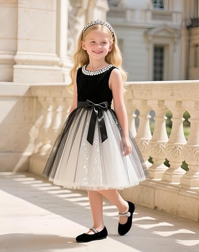 Image of PHIRAMIN Toddler Flower Girl Glitter Dress Shoes Little Girl Ballet Flats Bow Wedding Party