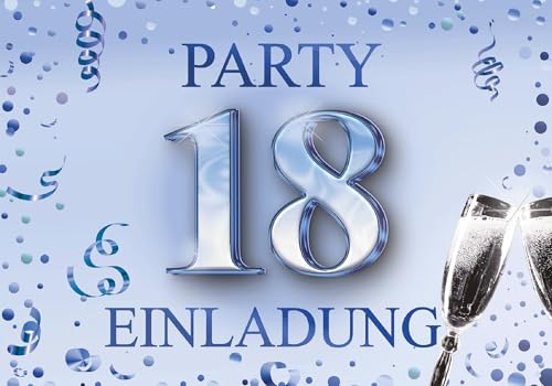 Edition Colibri Einladungskarten Geburtstag, 10 Stück, Format A6, Karten-Set, Einladung zum Beschriften, Party (Blau, 18)