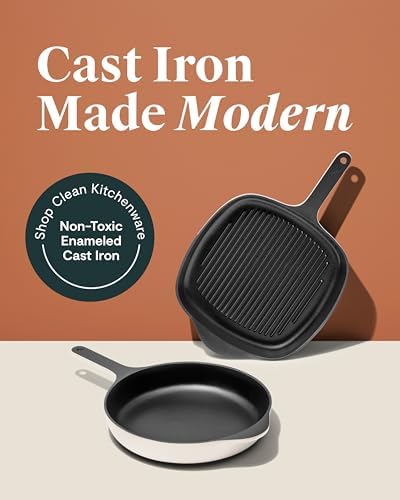 Caraway 10.5” Cast Iron Skillet & Grill Pan Duo – Enameled Cookware Set with Non-Toxic 3-Layer Enamel Coating – No Seasoning Required – Compatible with All Stovetops – Cream - Thumbnail 2