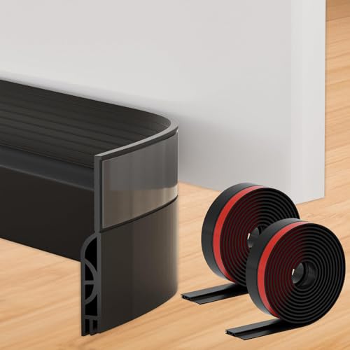 200CM Boudin de Porte Isolant Froid, 100 X 5 CM Bas de Porte Adhési, Bas de Porte Isolant Phonique Porte, pour Anti le Bruit Humidité Poussière Cafard Insectes (Noir)