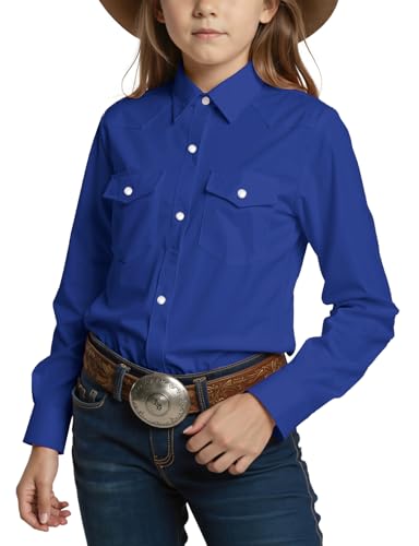Image of Noomelfish Girls Long Sleeve Western Pearl Snap Button Down Shirt Cowgirl Outfits Blouse Tops (5-14 Years)