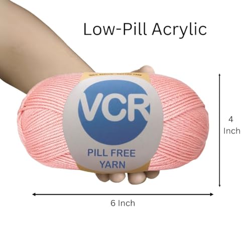 Image of VCR Peach Pink Yarn, Pill-Free Soft Knitting Yarn, 100 Grams Hank, 263 Meters Length, Low-Pill Acrylic Yarn, Soft Crosia Threads, Pack of 1, Suitable for Beanies, Caps and Gloves