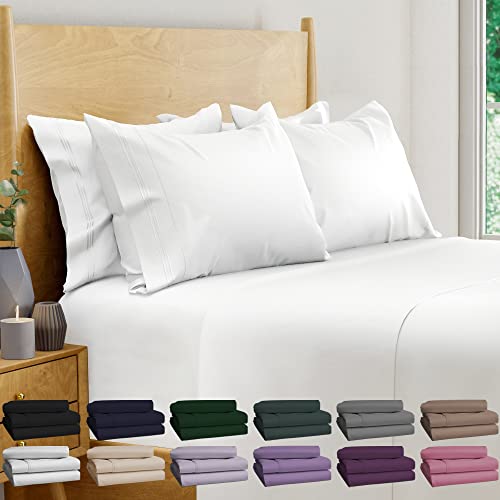 Bampure Bamboo Sheets King Size - 100% Organic Bamboo - 6Pc Set - Superior Soft & Cooling Sheets - Up To 16’’ Deep Pocket - Luxury Series - 1 Flat Sheet,1 Fitted Sheet,4 Pillowcases (King White) #TOP29