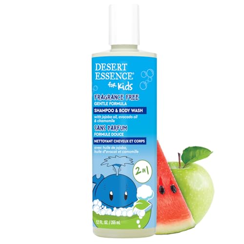Image of Desert Essence Kids Fragrance Free 2-in-1 Shampoo & Body Wash, Gentle Cleanser for Children's Hair and Skin, Tear-Free Bath Wash for Kids, 12 fl oz