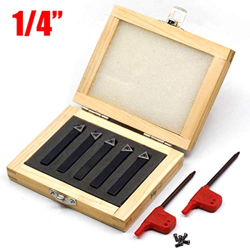 OSCARBIDE 1/4 Inch Mini Indexable Carbide Lathe Turning Tool Holder Lathe Bit Set