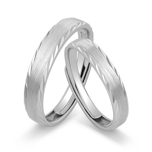 Meissa Alianzas de Plata para Pareja Anillos de Compromiso Ajustables para Hombres y Mujeres Mujer 3,2mm & Hombre 4mm Plata de Ley 925 Juego Nupcial Regalo (Grabado)