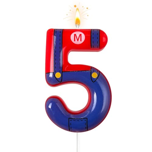 Laackys Boys and Girls Red and Blue Digital Birthday Candles, Birthday Cake Party Decorations, Cartoon Game Theme Party Decorations, Children's Party Supplies(5)