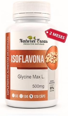 Isoflavona De Soja Glycine Max 500mg pure 120 Cápsulas - Menopaus...