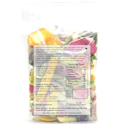 Image of Minimal Vacuum-Dried Mixed Vegetable Chips 150g | 11 Real Veggies Blend | No Oil, No Preservatives | Healthy Vegan Snack | Gluten-Free | Crunchy Veggie Mix