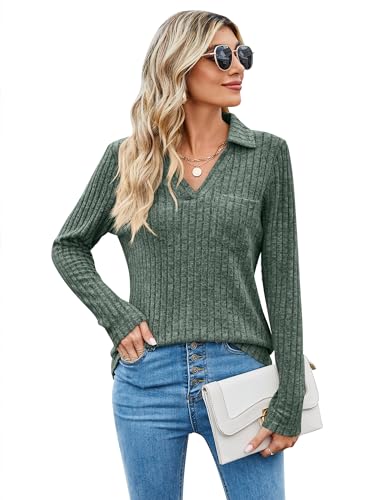 SVALIY Womens Fall Work Lightweight Pullover Sweater Casual Long ...
