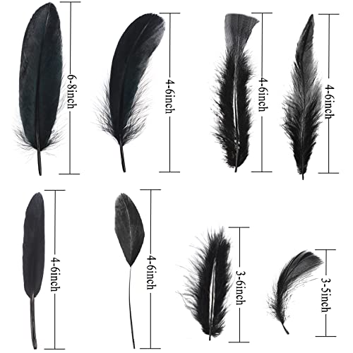 Marforever Black Craft Feathers 8 Styles - 320 Pcs Assorted Mixed Natural Feathers Black Goose Feathers For Diy Crafts Dream Catcher Halloween Costume Wedding Home Party Decoration #TOP2