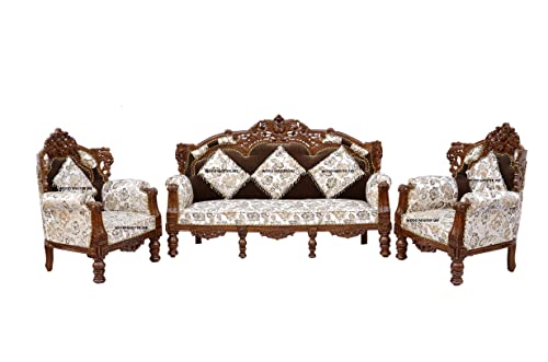 Image of Luxury Wooden Teakwwood Five Seater Sofa Set for Living Room (Honey Brown) Solid Wood Outdoor Chair 5 Seater Sofa | (2)