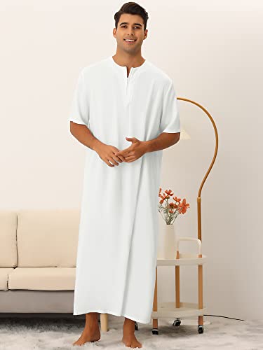 Lars Amadeus White Nightgown For Men's Short Sleeve Zipper Loose Fit Pajamas Sleepwear Nightshirt Small #TOP1