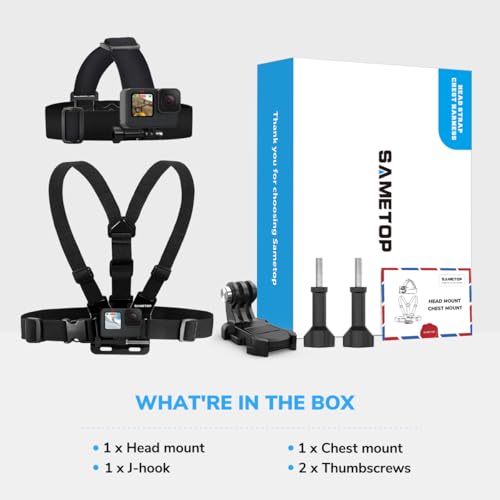 Image of Head Strap Mount + Chest Mount Harness /Chesty Strap + J-Hook Buckle Mount + Thumbscrews for Gopro HD Hero4 Session, Hero4, Hero3+, Hero3, Hero2, Hero and SJCAM Cameras
