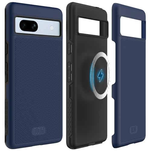 Image of TUDIA MergeGrip Designed for Google Pixel 7a Back Cover 2023, [MagSafe Compatible] Military Grade Slim Dual Layer Raised Edge Non-Slip Magnetic [Built-in Magnet] Phone Back Cover - Indigo Blue