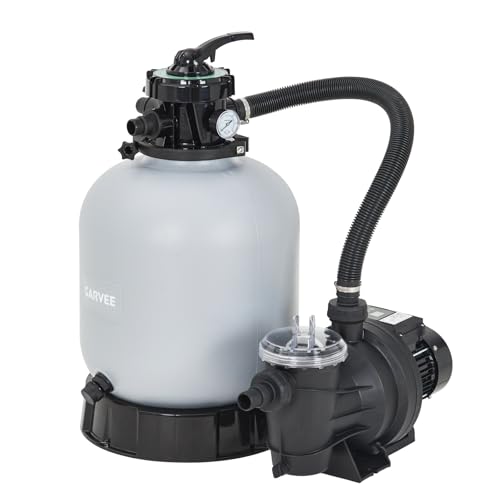 Garvee 19' Sand Filter Pump for Above Ground Pool with Timer, 1.5HP 6075GPH Swimming Pool Pump & Sand Filter System with 7-Way Valve & Strainer Basket, Pool Pumps Above Ground, Grey