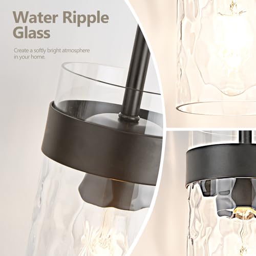 Image of Water Ripple Glass Pendant Lights Kitchen Island Black, 2 Pack