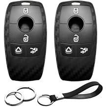 2pcs Compatible with Mercedes Benz Key Fob Cover Case Key Chain fit for A B C E G S CLA CLS GLA GLB GLC GLE GLS Glass Accessories Protector Keyless Remote Holder Carbon Fiber Black