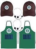 Quuhooki Halloween Barista Costume for Couples 2 Set Of Green Apron Cap and Microphone Café Attendant Uniforms Coffee Maker Outfit
