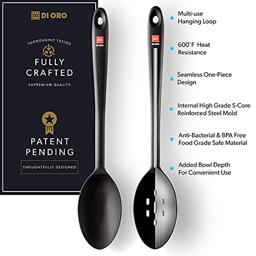 Di Oro 8 Piece Silicone Kitchen Utensil Set - 600°F Heat-Resistant Rubber Kitchen Turner Spatulas, Spoons, And Spoonula - Dishwasher Safe, Flexible, And Heavy-Duty Cooking And Baking Tools Black #TOP5