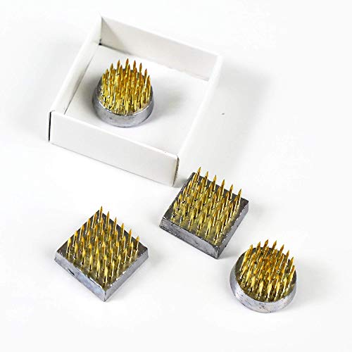 Wazakura 4Pcs Mini Ikebana Kenzan Japanese Flower Holder, Made In Japan, Floral Arranging Pin Frog, Round Square - 1"(24Mm) Brass #TOP5