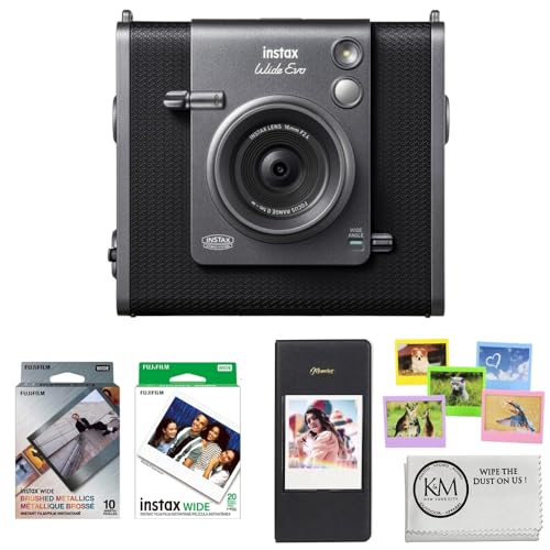 Image of FUJIFILM INSTAX Wide EVO Hybrid Instant Camera | Black Bundle with 10 Exposures of Brushed Metallics Film + 20 Exposures of Film + Photo Album & Colored Frames + Cleaning Cloth (5 Items)